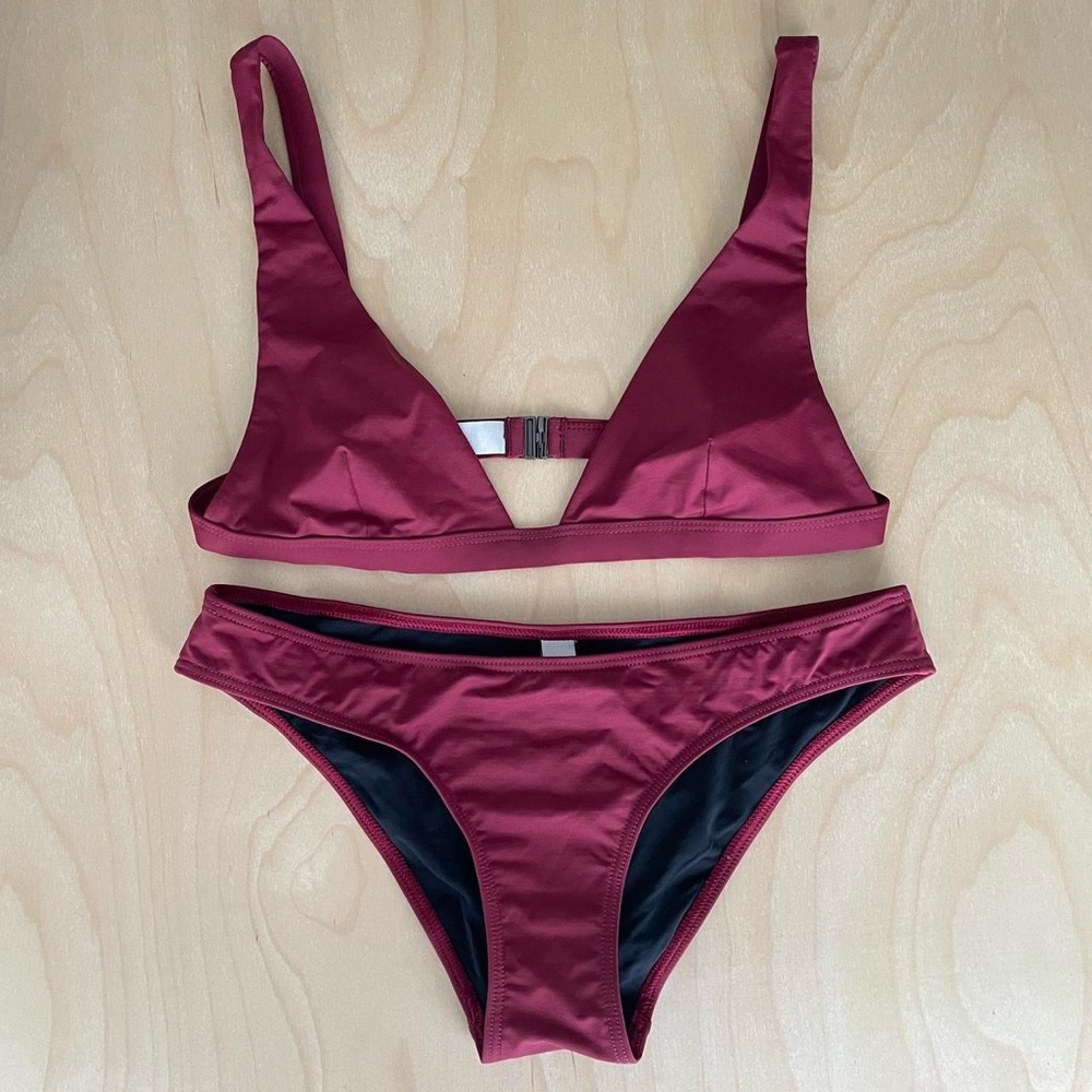 Her the label burgundy wine red plunge bikini two piece set